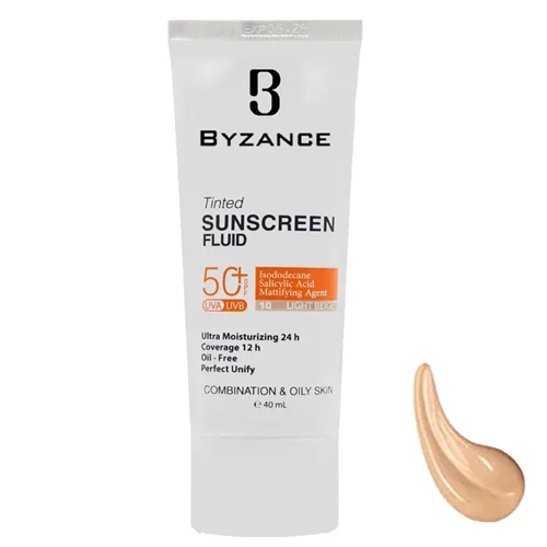 فلوئید ضد آفتاب رنگی SPF50 پوست چرب و مختلط بیزانس رنگ بژ روشن شماره 10