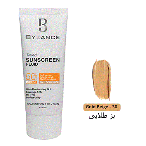 فلوئید ضد آفتاب رنگی SPF50 پوست چرب و مختلط بیزانس رنگ بژ طلایی شماره 30^